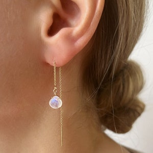 Moonstone Earrings, Dainty Gold Moonstone Jewelry, June Birthstone Earrings, Thread Earrings image 1