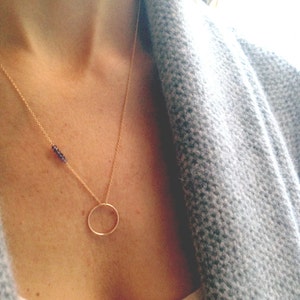 Iolite Necklace, Gold Iolite Necklace, September Birthstone, Circle Necklace