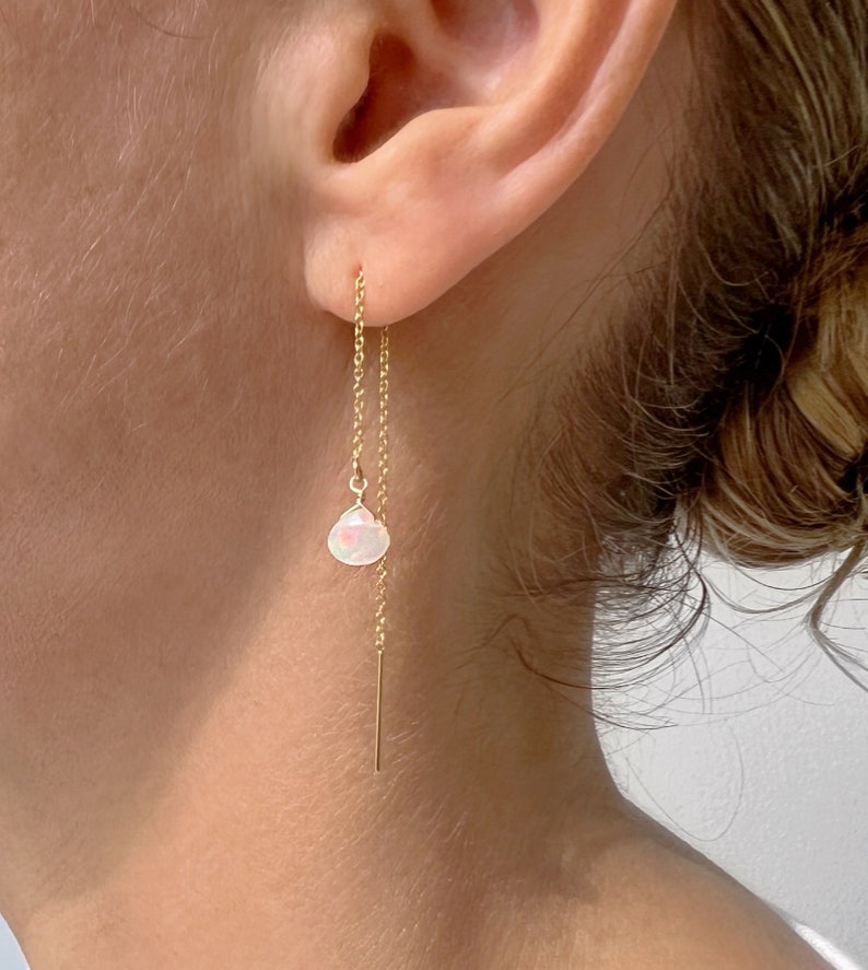Opal Earrings Dangle, Dainty Gold Opal Jewelry, October Birthstone Earrings, Thread Earrings image 5