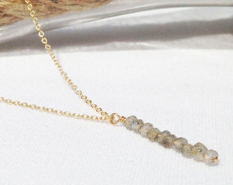 Labradorite Necklace - Vertical Bar Necklace - Hanging Gem Necklace - 14k gold filled - Gem Bar