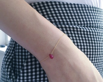 Dainty Ruby Bracelet, Genuine Ruby Jewelry, Gold Ruby Bracelet, July Birthstone Bracelet, Gemstone Bracelet, Simple Bracelet