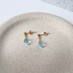 Aquamarine Stud Earrings, Aquamarine Jewelry, Gold Aquamarine Earrings, Dainty Earrings Dangle image 3
