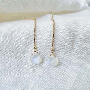 Birthstone Drop Earrings, Gemstone Threader Earrings, Gold Drop Earrings