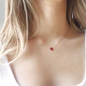 Natural Ruby Necklace, Ruby Birthstone Jewelry, July Birthstone Necklace, Gift for Her, Dainty Gold Jewelry, Minimalist Necklace