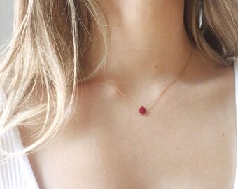 Natural Ruby Necklace, Ruby Birthstone Jewelry, July Birthstone Necklace, Gift for Her, Dainty Gold Jewelry, Minimalist Necklace