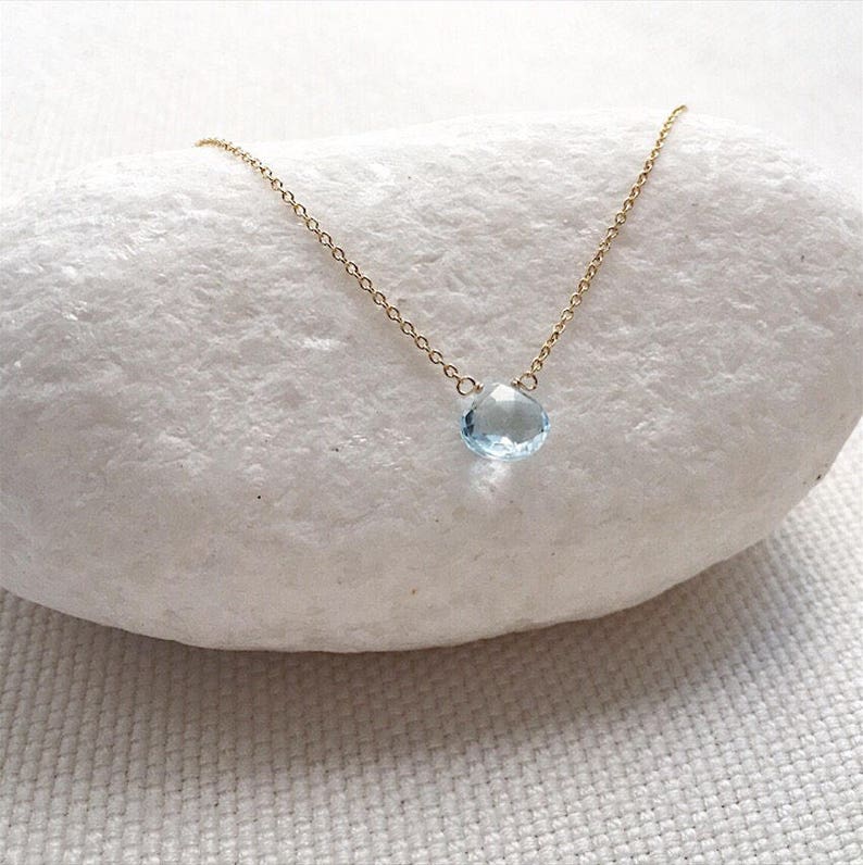 Blue Topaz Necklace, Gold Blue Topaz Necklace, December Birthstone Necklace, Dainty Birthstone Necklace, Bridesmaid Gifts, Gift for Her image 2