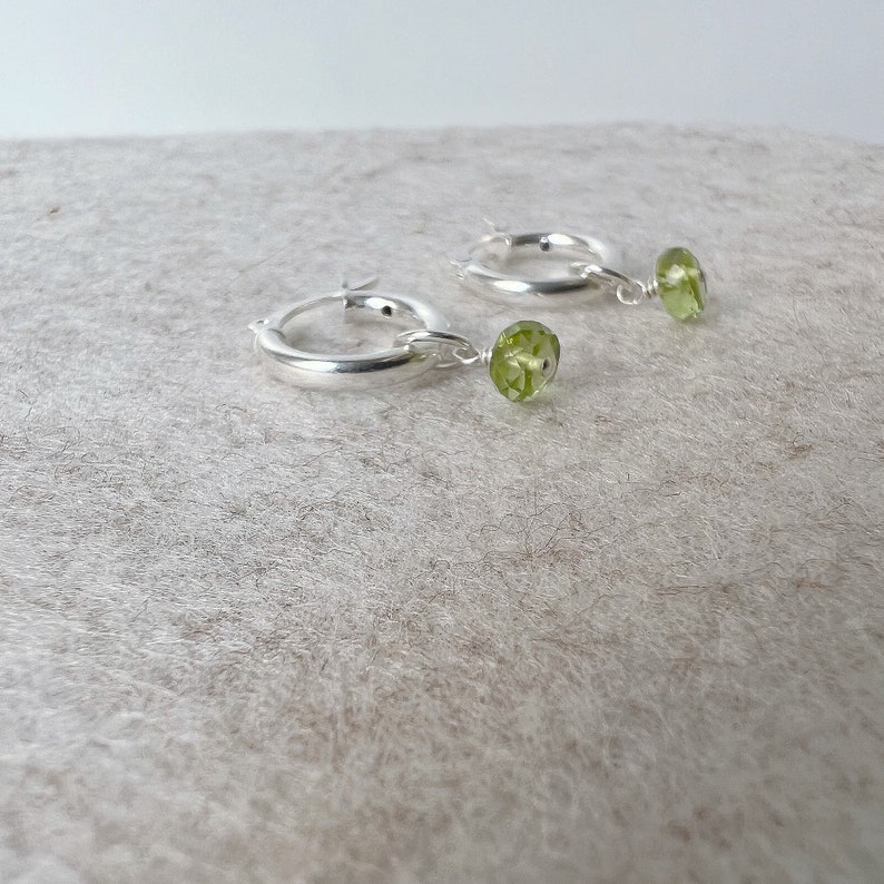 Peridot Hoop Earrings, Peridot Earrings, Birthstone Earrings for Mom, Silver Hoop Earrings, Dainty Earrings, August Birthstone Jewelry image 4