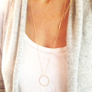 Opal Necklace, Long Gold Necklace, Gold Opal Necklace, October Birthstone, Circle Necklace, 14k Gold Filled