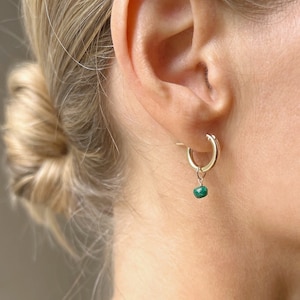 Emerald Hoop Earrings, Emerald Earrings, Birthstone Earrings for Mom, Gold Hoop Earrings, Dainty Earrings, May Birthstone Jewelry