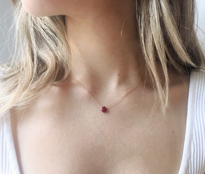 Dainty Ruby Necklace, Minimalist Ruby Jewelry, Gold Ruby Necklaces for Women, July Birthstone Necklace image 1