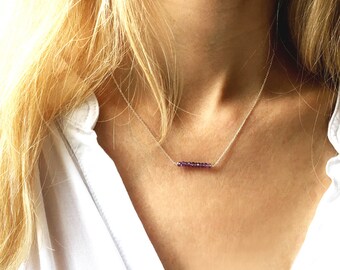 Amethyst Necklace, Sterling Silver Necklace,  Beaded Necklace, Minimalist Necklace, Dainty Necklace, Gemstone Necklace