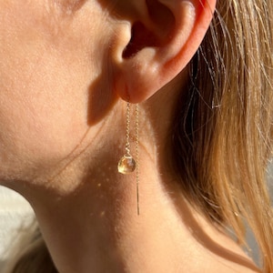 Citrine Earrings Dangle, Dainty Gold Citrine Jewelry, November Birthstone Earrings, Thread Earrings