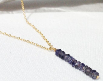 Iolite Bar Necklace - Gold Filled Iolite Necklace - September Birthstone - Blue Purple Birthstone - Restores Balance - Imagination
