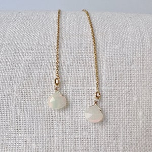 Opal Earrings Dangle, Dainty Gold Opal Jewelry, October Birthstone Earrings, Thread Earrings image 2