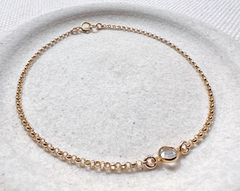 Dainty Chain Bracelet, Rolo Chain Bracelet, Bezel Set Crystal Bracelet, Simple Gold Chain Bracelet, Thin Chain Bracelet