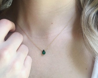 Dainty Emerald Necklace, Minimalist Emerald Jewelry, May Birthstone Necklace, Simple Gemstone Necklace