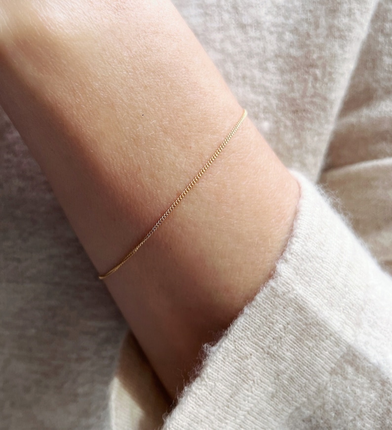 Dainty Chain Bracelet, Curb Chain Bracelet, Gold Curb Chain, Simple Gold Chain Bracelet, Thin Chain Bracelet, Delicate Bracelet image 1