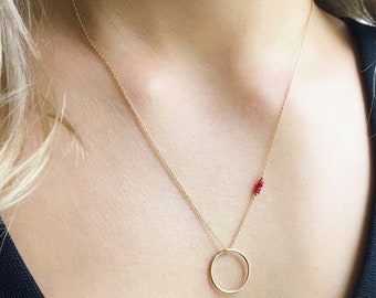 Ruby Necklace, Dainty Ruby Jewelry, Genuine Ruby Necklace, July Birthstone Necklace, CIrcle Necklace