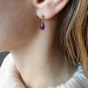 Amethyst Stud Earrings, Gold Amethyst Earrings Dangle, Dainty Amethyst Drop Earrings