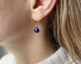 Sapphire Earrings, Gold Sapphire Drop Earrings, September Birthstone Earrings, Sapphire Jewelry, Simple Sapphire Earrings