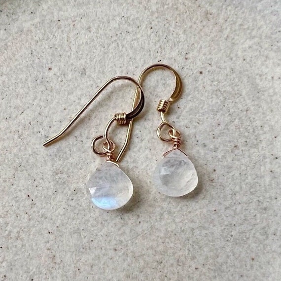 Rainbow Moonstone Earrings with Pink Glass Drop 14k Gold-plated Silver Rainbow Moonstone Earrings with Pink Glass Drop 14k Gold-plated Silver
