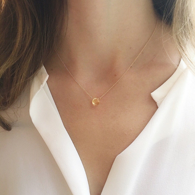 Dainty Genuine Citrine Necklace, November Birthstone Necklace, Bridesmaid Gifts, Gift for Her November Birthday, Minimalist Necklace image 1