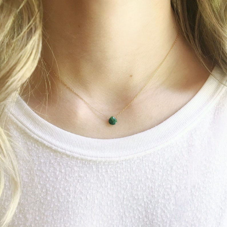 Emerald Necklace Gold Necklace Simple Birthstone Necklace image 1