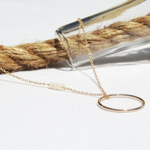 Pearl Necklace - Circle Necklace - Gold Filled Pearl Necklace - June Birthstone