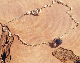 Iolite Bracelet - Gold Bracelet - Water Sapphire - September Birthstone - restorative balance