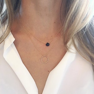 Sapphire Necklace Set, November Birthstone Necklace, Layered Necklace, Dainty Necklace, Gold Circle Necklace, Layered Gold Necklace