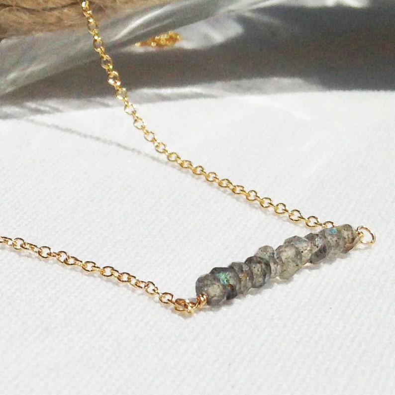 Labradorite Necklace Gold Labradorite Necklace Bar Necklace horizontal bar image 2