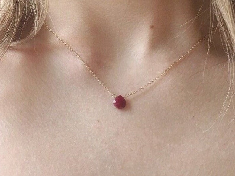 Dainty Ruby Necklace, Minimalist Ruby Jewelry, Gold Ruby Necklaces for Women, July Birthstone Necklace image 2