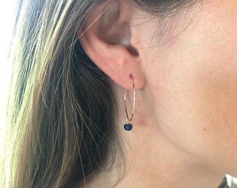 Sapphire Earrings, Gold Sapphire Earrings, Dainty Earrings, Silver Hoop, September Birthstone