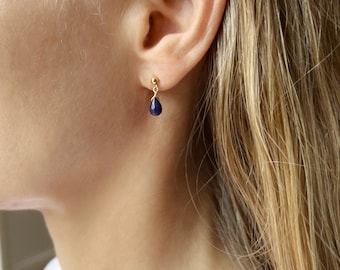 Saphir Ohrstecker, Sapphire Schmuck, Blauer Saphir Ohrringe für Frauen, Edelstein Ohrringe, Minimalistische Ohrringe