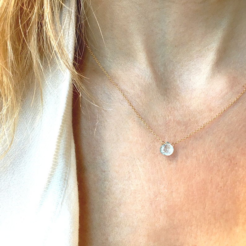 Minimalist Aquamarine Necklace, Dainty Aquamarine Jewelry, Necklaces for Women, March Birthstone Necklace, Simple Gemstone Necklace image 2