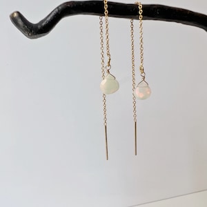 Opal Earrings Dangle, Dainty Gold Opal Jewelry, October Birthstone Earrings, Thread Earrings image 3