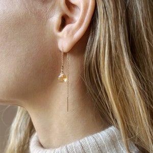 Citrine Earrings Dangle, Dainty Gold Citrine Jewelry, November Birthstone Earrings, Thread Earrings