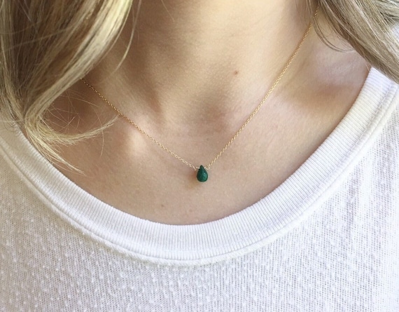 Dainty Emerald Necklace Gold Emerald Jewelry May Birthstone Necklace Minimalist Necklace Necklace for Women Teardrop Necklace
