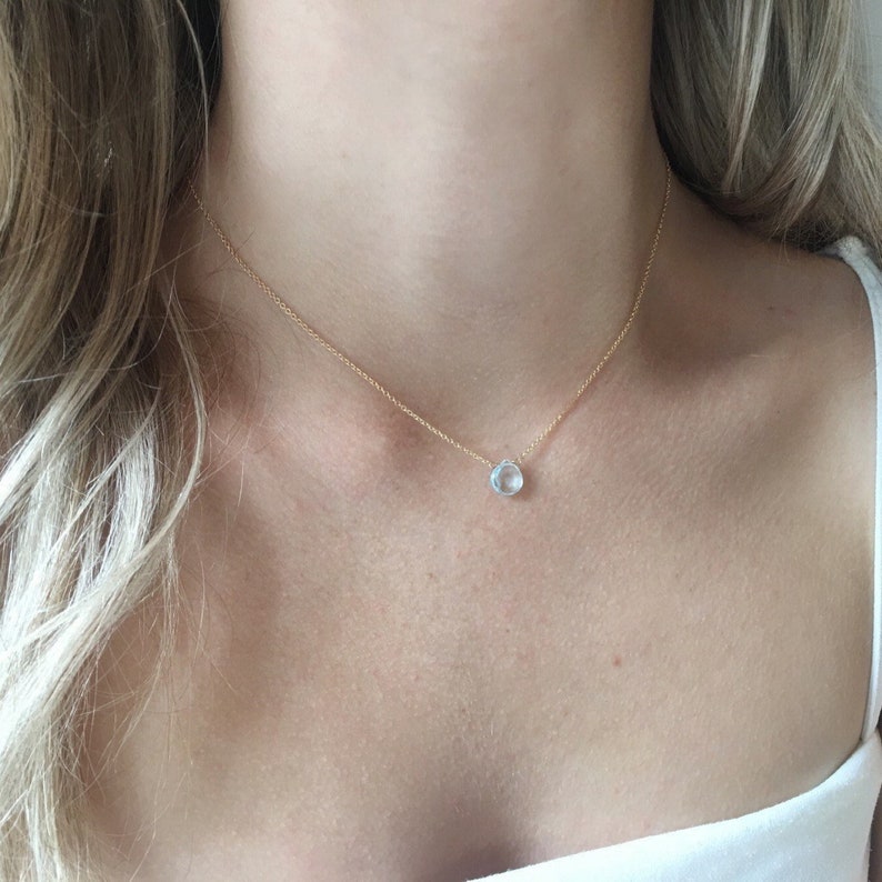 Dainty Genuine Aquamarine Necklace, March Birthstone Necklace, Gift for her, Gold filled, Sterling Silver, Bridesmaid Gifts, Graduation Gift 