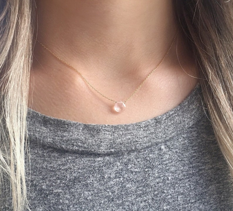 Rose Quartz Necklace, Genuine Rose Quartz Jewelry, Real Rose Quartz Necklaces For Women, Dainty Gold Necklace, Silver Necklace image 1