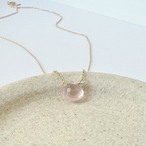 Real Rose Quartz Necklace, Gold Rose Quartz Necklace, Necklaces For Women, Dainty Gold Necklace image 2