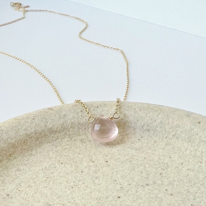 Rose Quartz Necklace, Genuine Rose Quartz Jewelry, Real Rose Quartz Necklaces For Women, Dainty Gold Necklace, Silver Necklace image 2