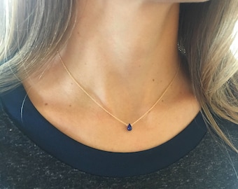 Sapphire Necklace Gold Sapphire Necklace Dainty Necklace Real Sapphire September Birthstone Genuine Sapphire Graduation Gift Bridesmaid Gift