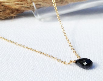 Black Garnet Necklace - Gold Necklace - Tiny Gemstone -  Dainty Necklace - Black Spinal - Petite Necklace - 14k gold filled