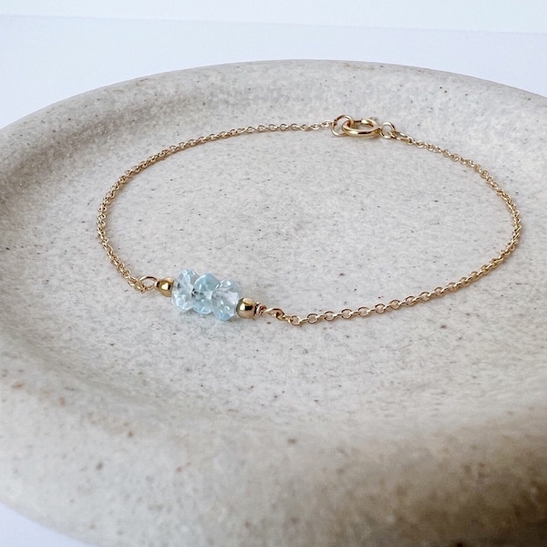 Aquamarine Bracelet, Aquamarine Bracelet for Women, Aquamarine Jewelry, March Birthstone Bracelet, Dainty Gold Bracelet