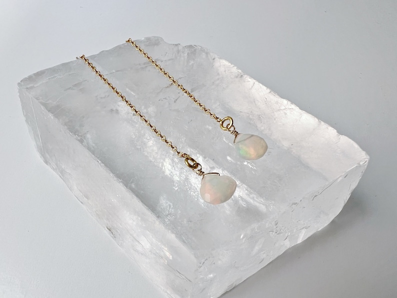 Opal Earrings Dangle, Dainty Gold Opal Jewelry, October Birthstone Earrings, Thread Earrings image 9