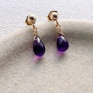 Amethyst Stud Earrings, Gold Amethyst Earrings Dangle, Dainty Amethyst Drop Earrings