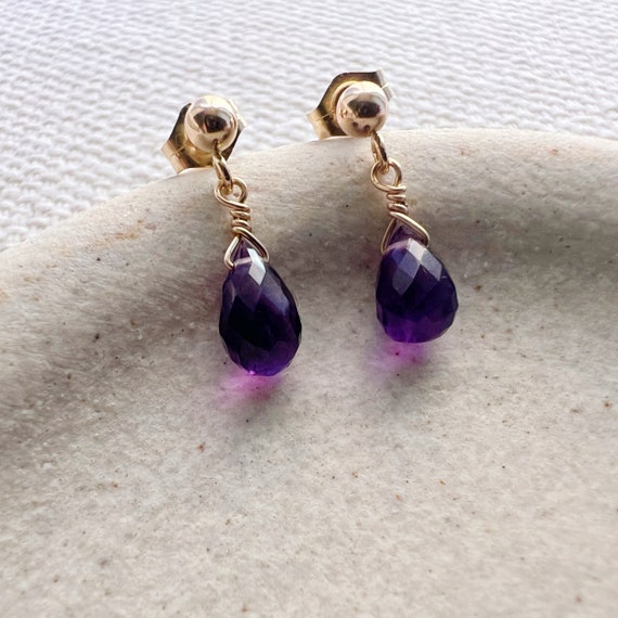 Sterling Silver Ball Post with Drop Earrings Cubic Zirconia Teardrop - Purple Sterling Silver Ball Post with Drop Earrings Cubic Zirconia Teardrop - Purple
