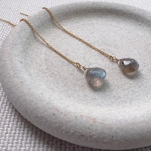 Labradorite Earrings Gold, Labradorite Dangle Earrings, Silver Labradorite Thread Earrings