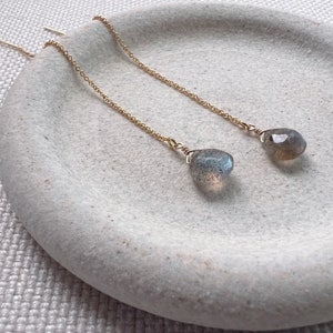 Labradorite Earrings Dangle, Silver Labradorite Earrings, Gold Labradorite Thread Earrings image 2